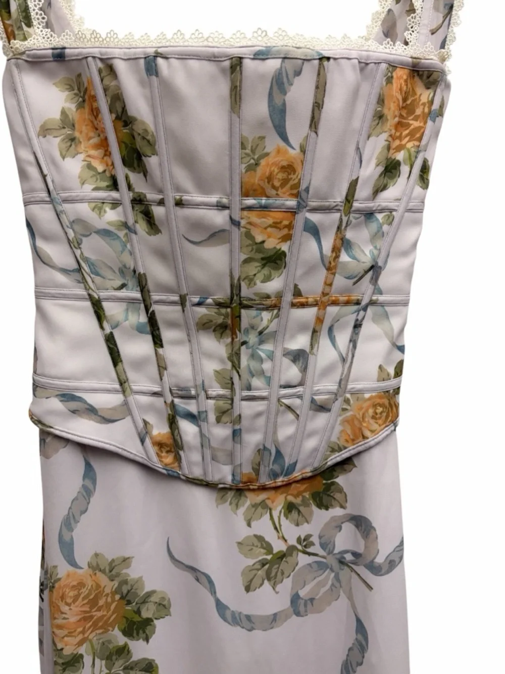 House of CB Isis Yellow Rose Corset Maxi Dress NWT Size M Floral Lace Trim - Picture 6 of 16